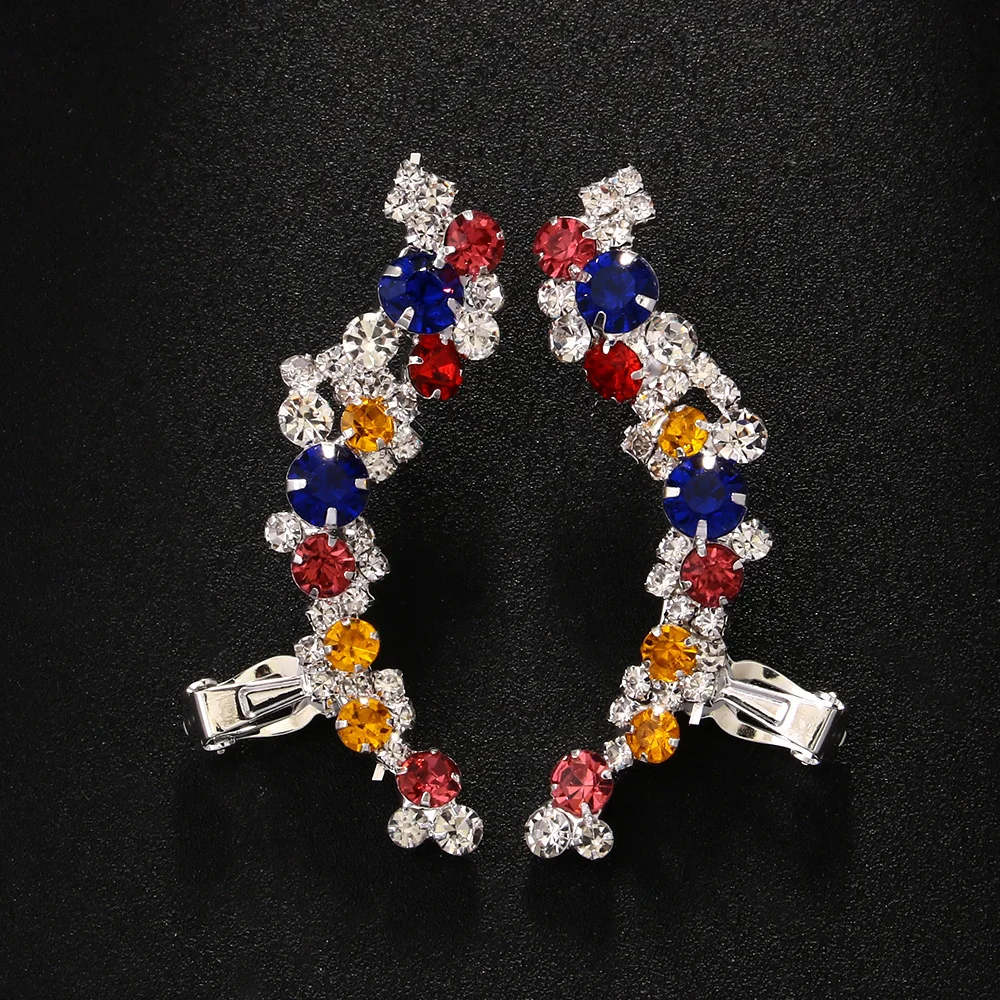 Stonefans Multi Color Crystal Crawler Earrings Sparkling Bohemian Bijoux No Piercing 2024 Crystal Ear Cuff Clip Earring Wedding