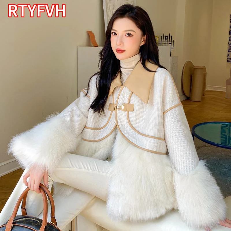 Winter Women High Quality Faux Fox fur Coat Luxury Fur Coat Loose Lapel Tweed OverCoat Thick Warm Parkas Female Plush Coats