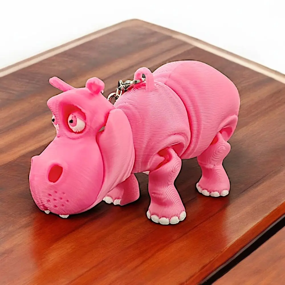 PLA roze nijlpaard sleutelhanger Multi-jointed beweegbare 3D gedrukte dieren beeldje effen kleur model