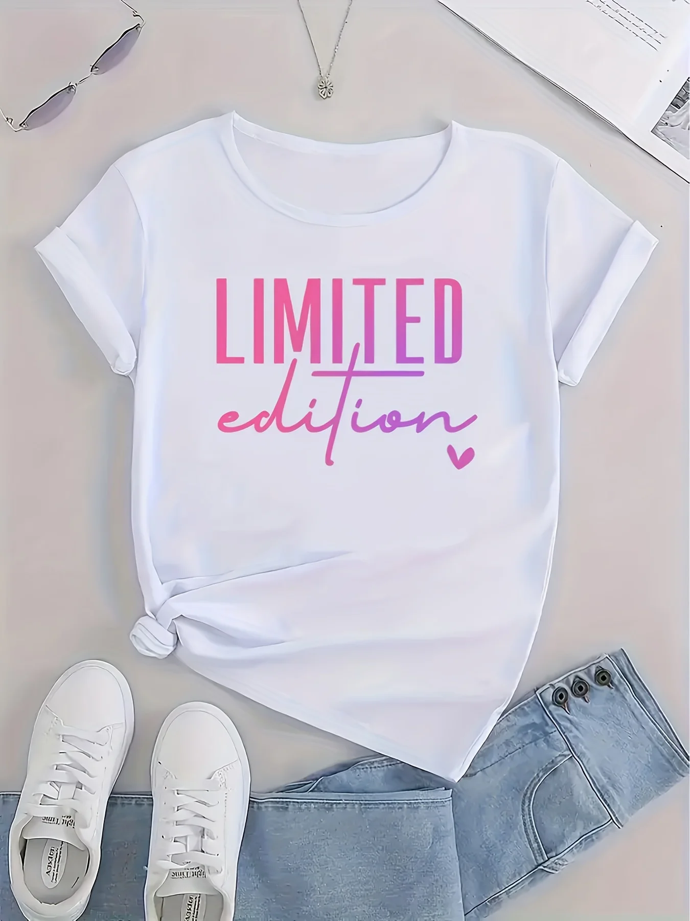 LIMITED EDITION Letter Slogan Graphic T-Shirt - Casual Round Neck Short Sleeve, Machine Washable