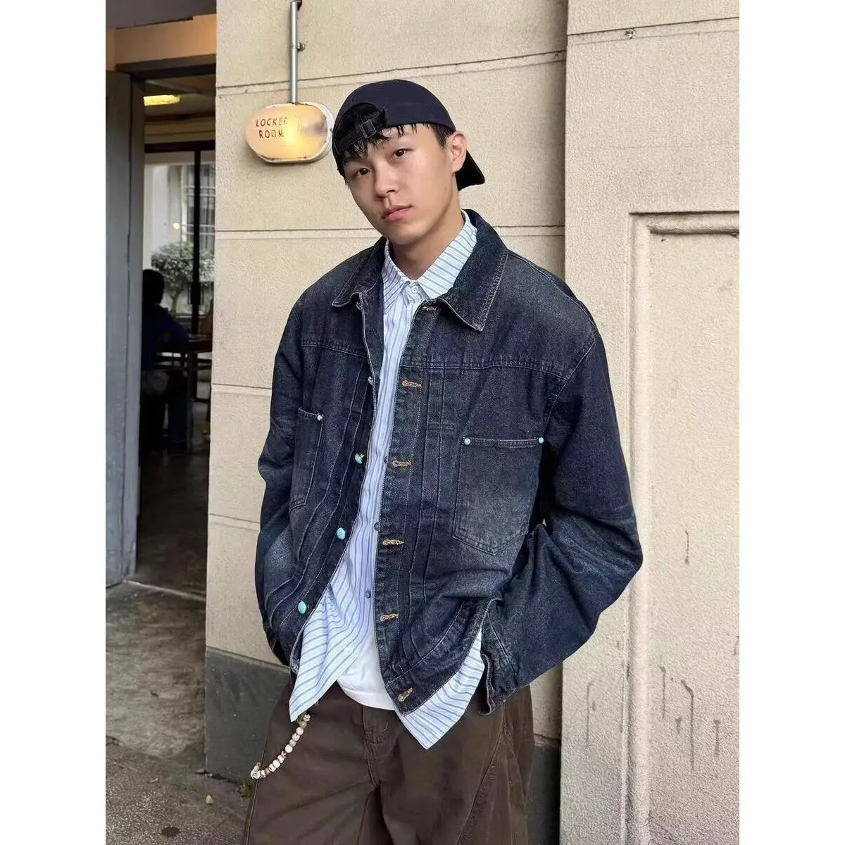 

Retro American Denim Sle Loose Fit Men's Jaet Original Color Waed Spring 2025 Trendy Brand Casual Workwear Coat