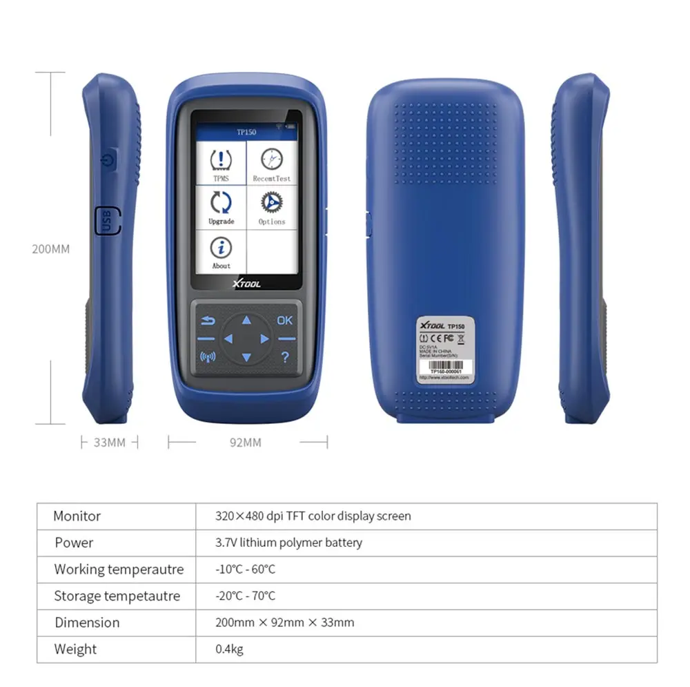 

Горячая продажа 2024 2023 Xtool TP150 Система контроля давления в шинах 2 сканера TPMS с 315 и 433