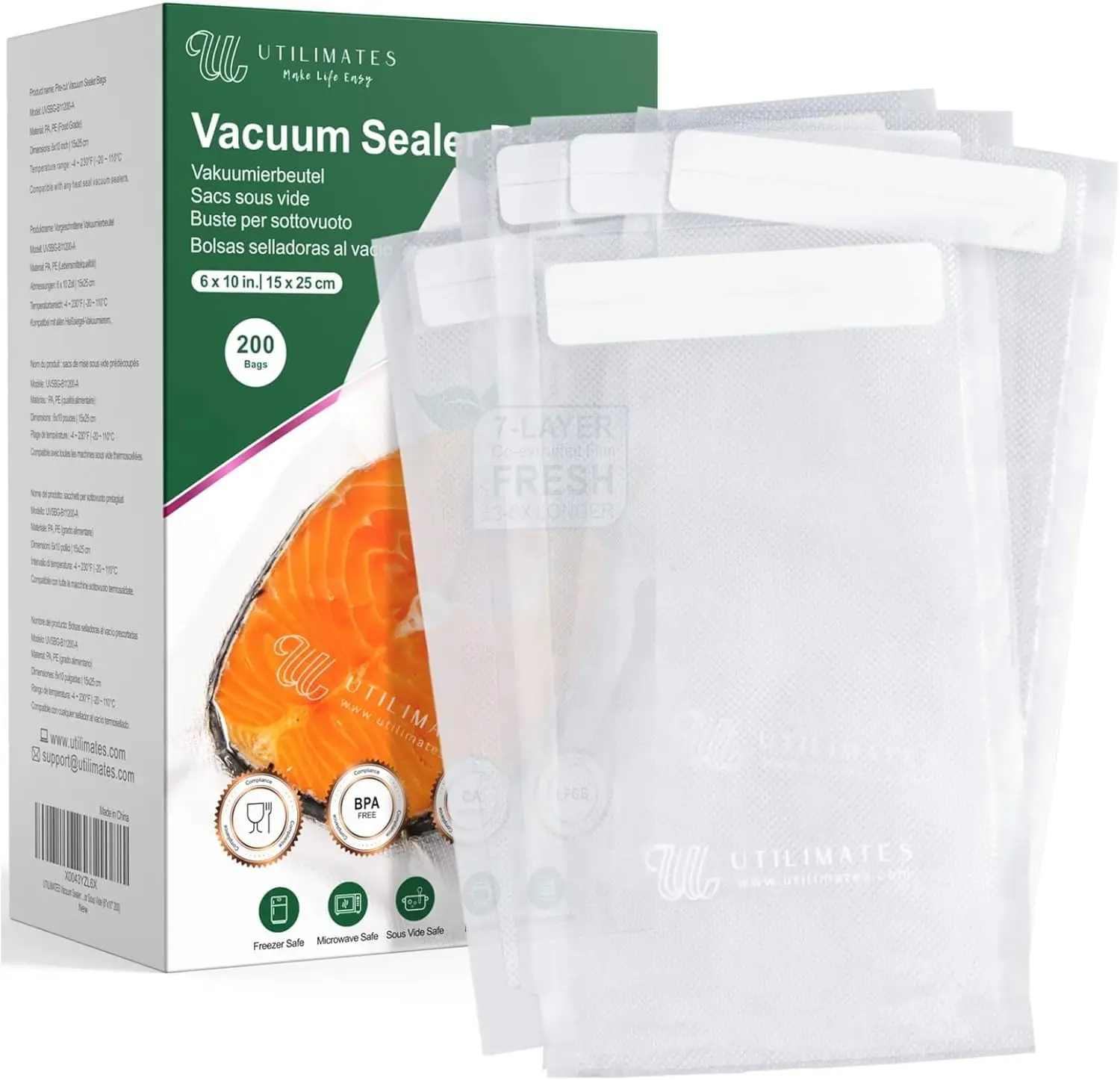 

Pint Vacuum Sealer Bags for Food, 200 6x10 Inch, Preprinted Label, BPA-free Heavy Duty Small Food Saver Bags, Ideal for Sous