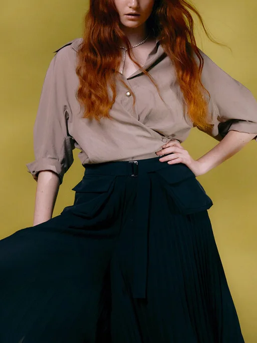 

Ele Loose Commute irt Корейский одиночный RHMY25 New Sle Асимметричный подолом с разрезом для женщин Premium Faion