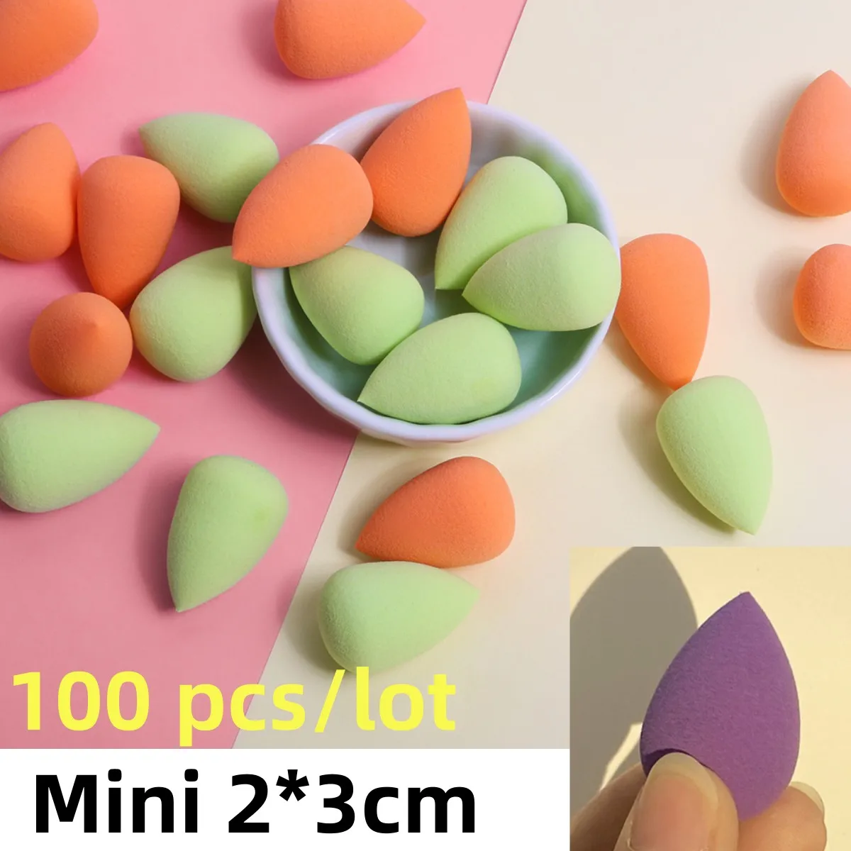 Éponges bouffantes de maquillage pour femmes, 2x3cm, 100 pièces, pour fond de teint, mélange de cosmétiques, outils en forme de goutte d'eau