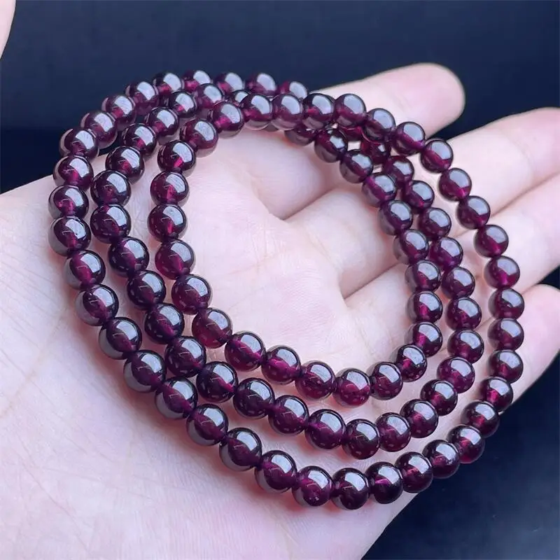 5.9MM Natural Purple Garnet Triple Circle Bracelet Crystal Bracelets Bead Stretch Healing Gemstone Birthday Present 1PCS