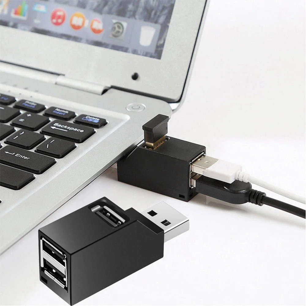 Mini rozdzielacz USB 3.0 z jednym na trzech, odpowiedni do laptopa PC, szybkiego odczytu dysku U, czarny