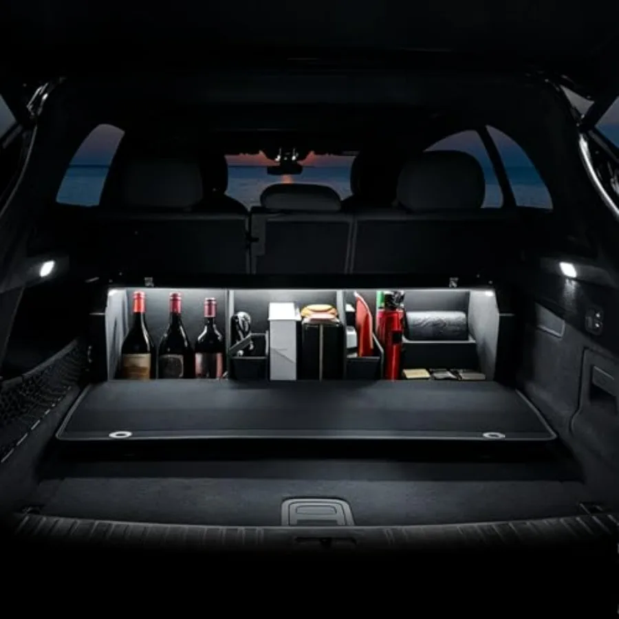 

Органайзер для багажника автомобиля из кожи с LED-подсветкой, ящик для хранения для внедорожников и минивэнов, черный, 42.9 x 11.4 x 12.2 дюйма, крышка с выдвижной ручкой