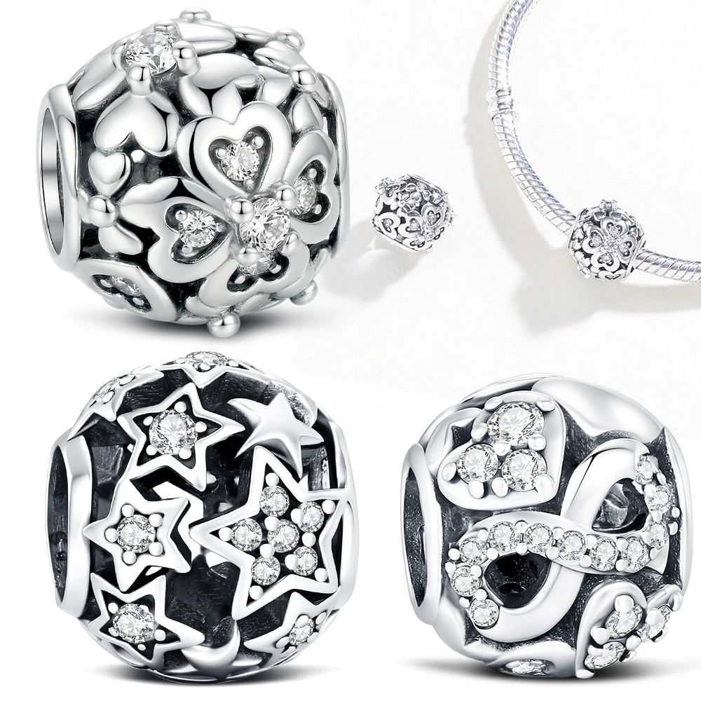 925 Sterling Silver Charm Stacked Four-Leaf Clover Infinity Symbol Pendant Jewelry Making For Bracelet Women's Fashion DIY Gifts