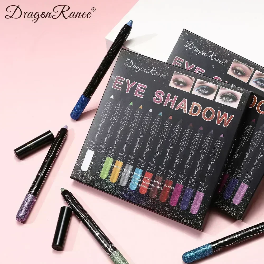 12개 진주 아이섀도우 펜 세트 반짝이는 광택 오래 지속되는 방수 부드럽고 쉽게 바르는 무대 파티 아이섀도우 선물 2.5g*12