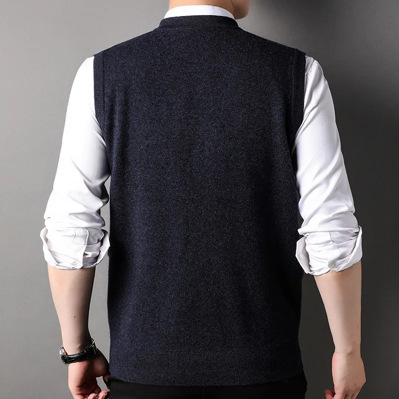 Men's Cashmere Wool Cardigan Sweater Vest Sleeveless V-Neck Cardigan Fashion Fashion Design Splicing Knitted Sweater Coat