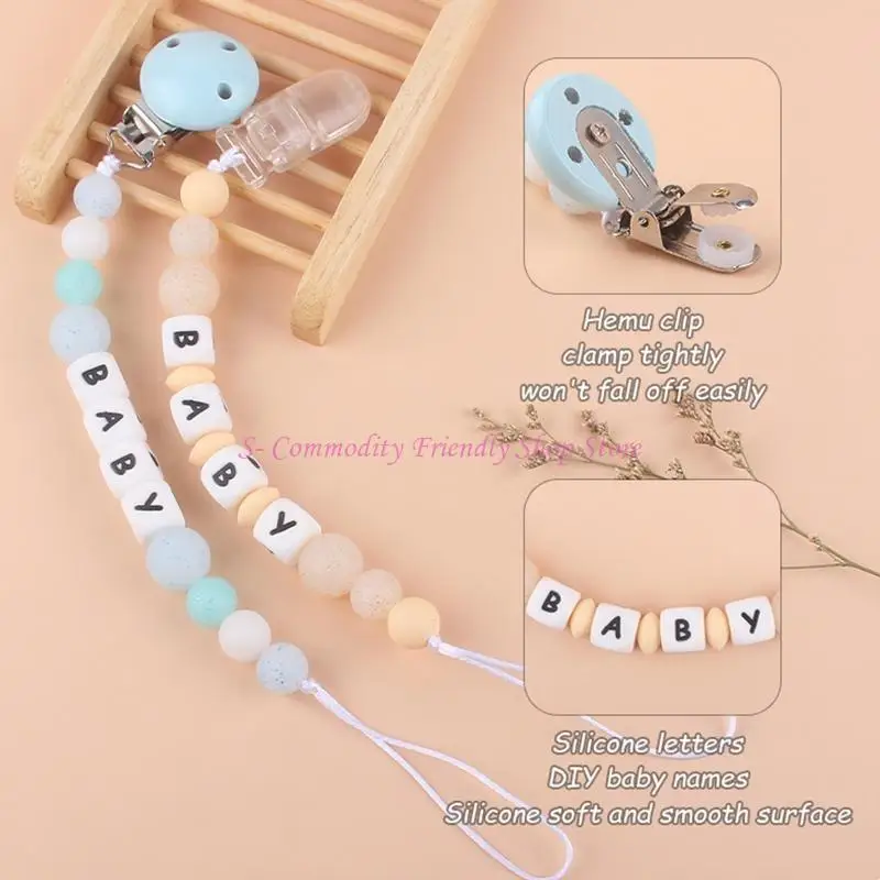 85AE DIY Name Baby Pacifier Clip Silicone Pacifiers Holder Chain Teething Toy for Infant Girls Boys Chewing Soothing Supplies
