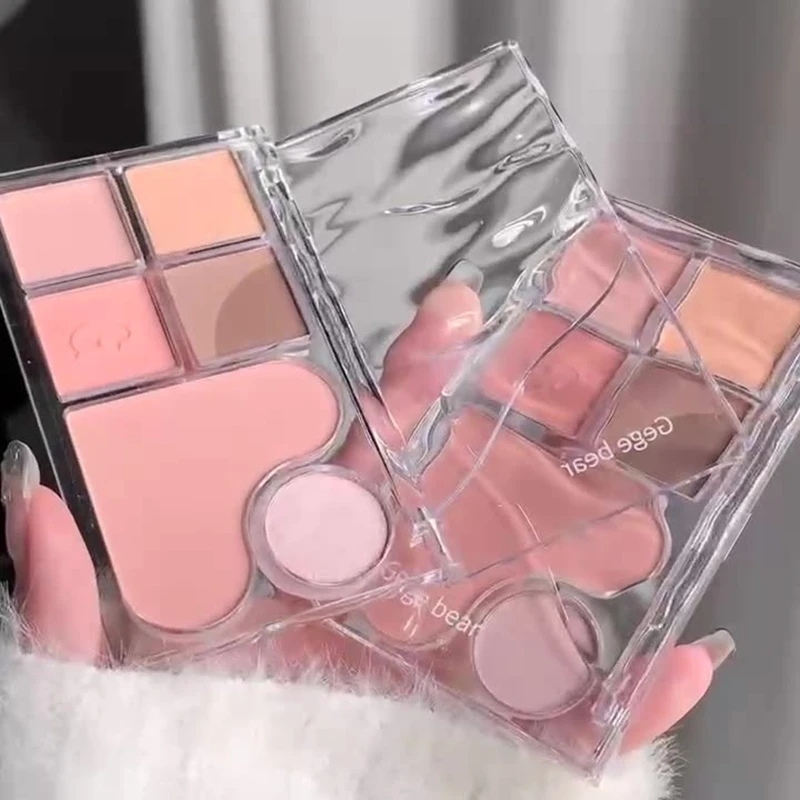 ハート型のクマのアイシャドウパレット,ピンク,真珠光沢のあるアースカラー,耐久性のあるスパンコール,輪郭