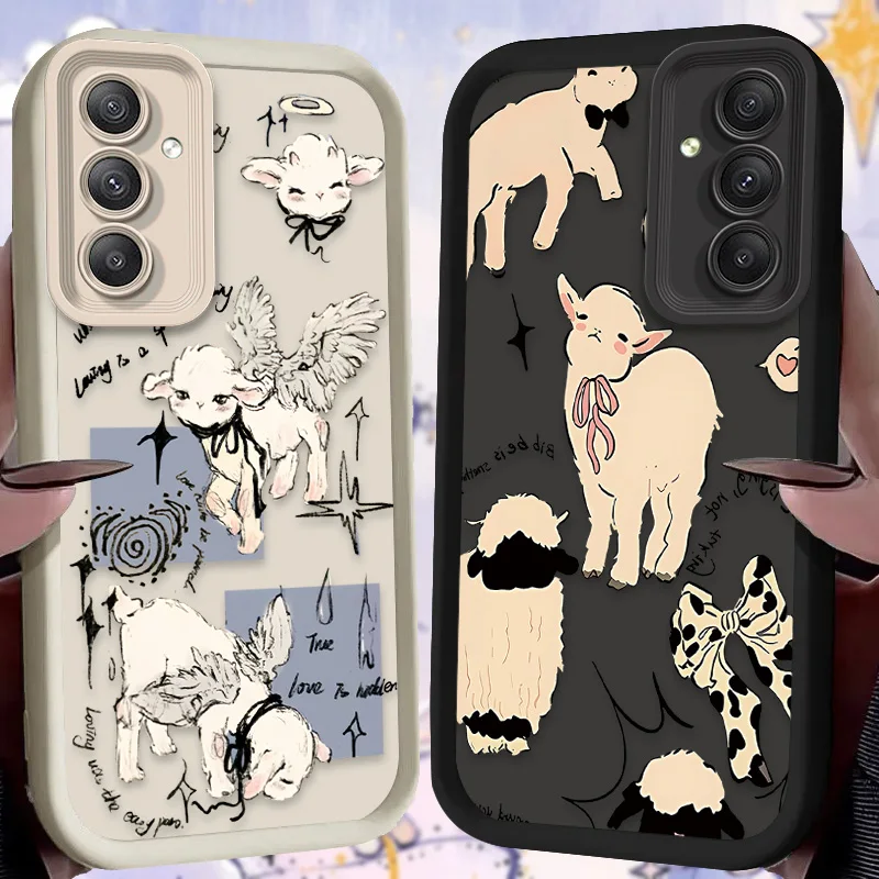 Cute Little Lamb Angel Sheep Case for Samsung Galaxy S25 S24 S23 Ultra S22 S21 Plus FE 5G A54 A34 A14 A73 A53 A33 5G Soft Phone