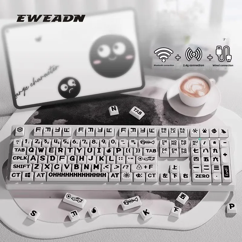 

EWEADN Mechanical Keyboard Wireless Three-mode Bluetooth Keyboard Fishing Keycap Large Character Office E-sports Gaming Keyboard