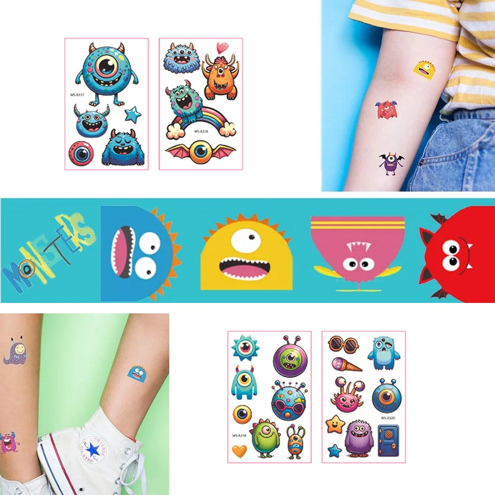 Monster Temporary Tattoos for Kids - More Than 120 Tattoos - Cute Cartoon Tattoos Sticker for Boy Girl Birthday Party Decoration