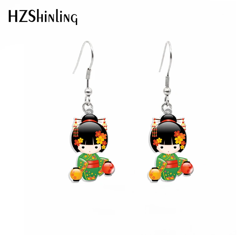 2022 New Japanese Kokeshi Doll Dangle Earring Lovely Dolls Acrylic Hook Earring Epoxy Jewelry Earrings Gifts Friends