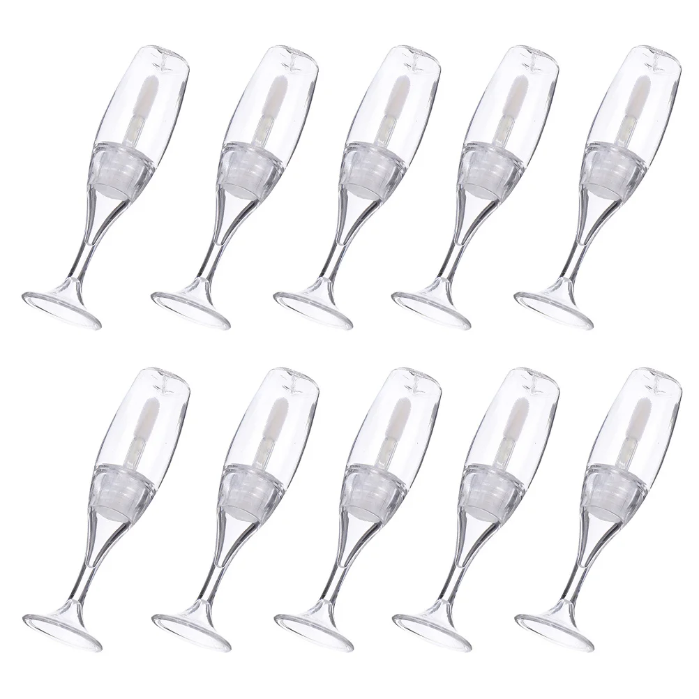 Tubo de brilho labial em forma de vidro de vinho, recipiente recarregável vazio para bálsamo labial diy, garrafa de batom líquido à prova de vazamento com 10 peças