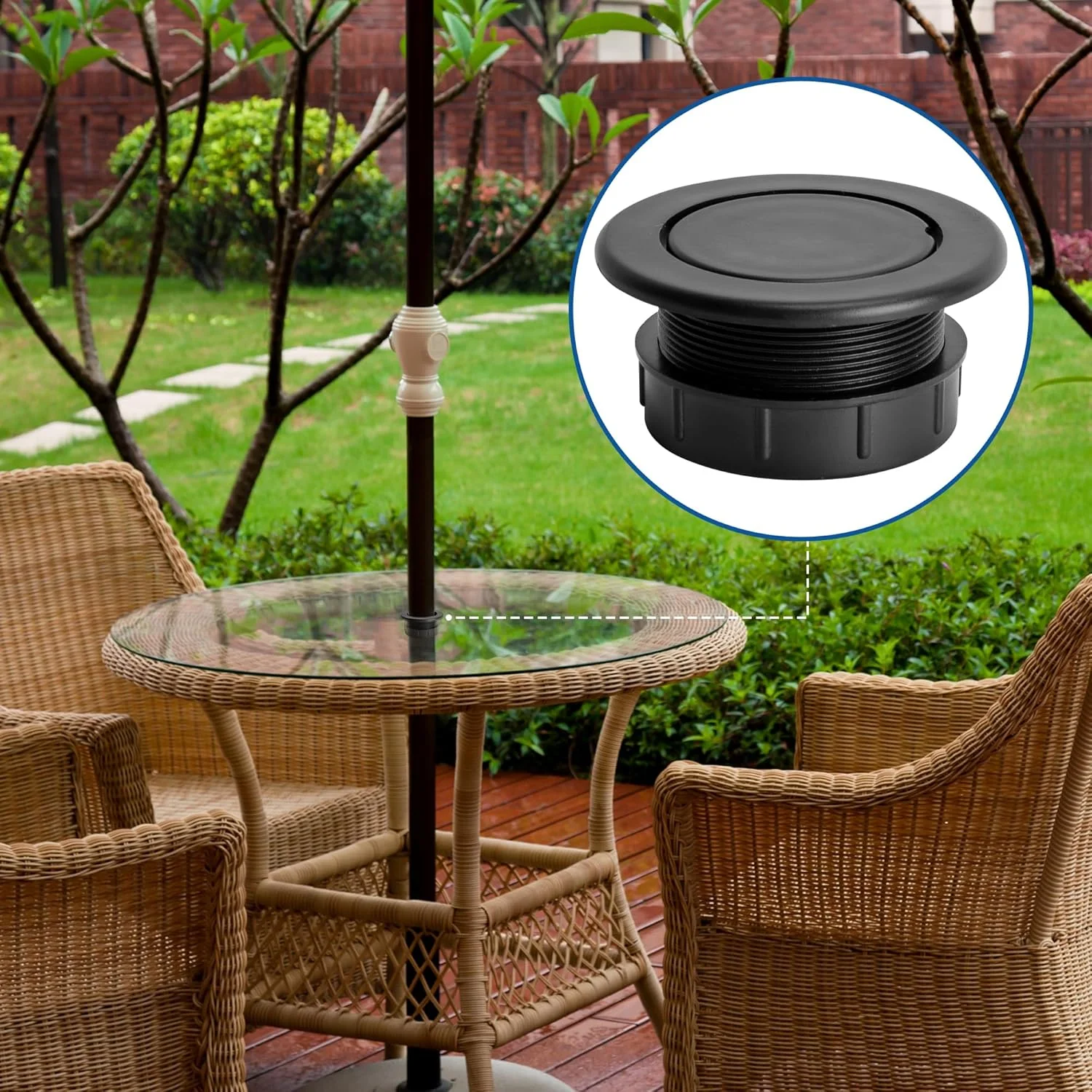 2 Pcs 2 Inch Parasol Umbrella Hole Ring Plug and Cap Set, Thicker Patio Table Hole Cover Insert, Deck Table Umbrella Holes Plug