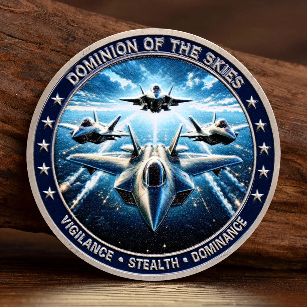 US Air Force Air Power F-35 Fighter Jet Commemorative Coin Sky Dominion Veteran Silvery Plated Collection Coin Medal Gift