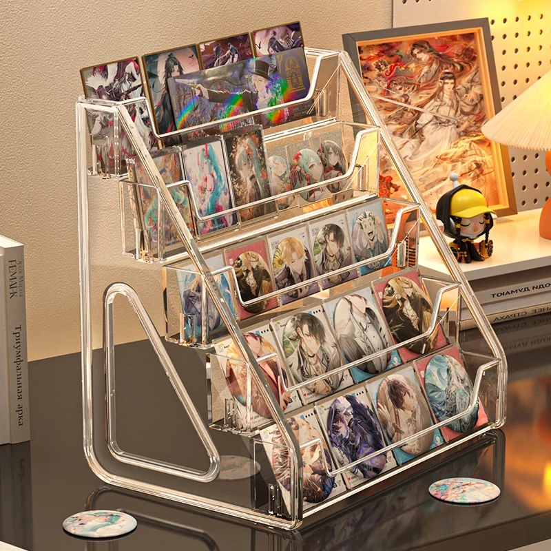 Suporte de exibição acrílico de 5 camadas, rack multicamadas para chaveiros de crachás, organizador de armazenamento colecionável de anime