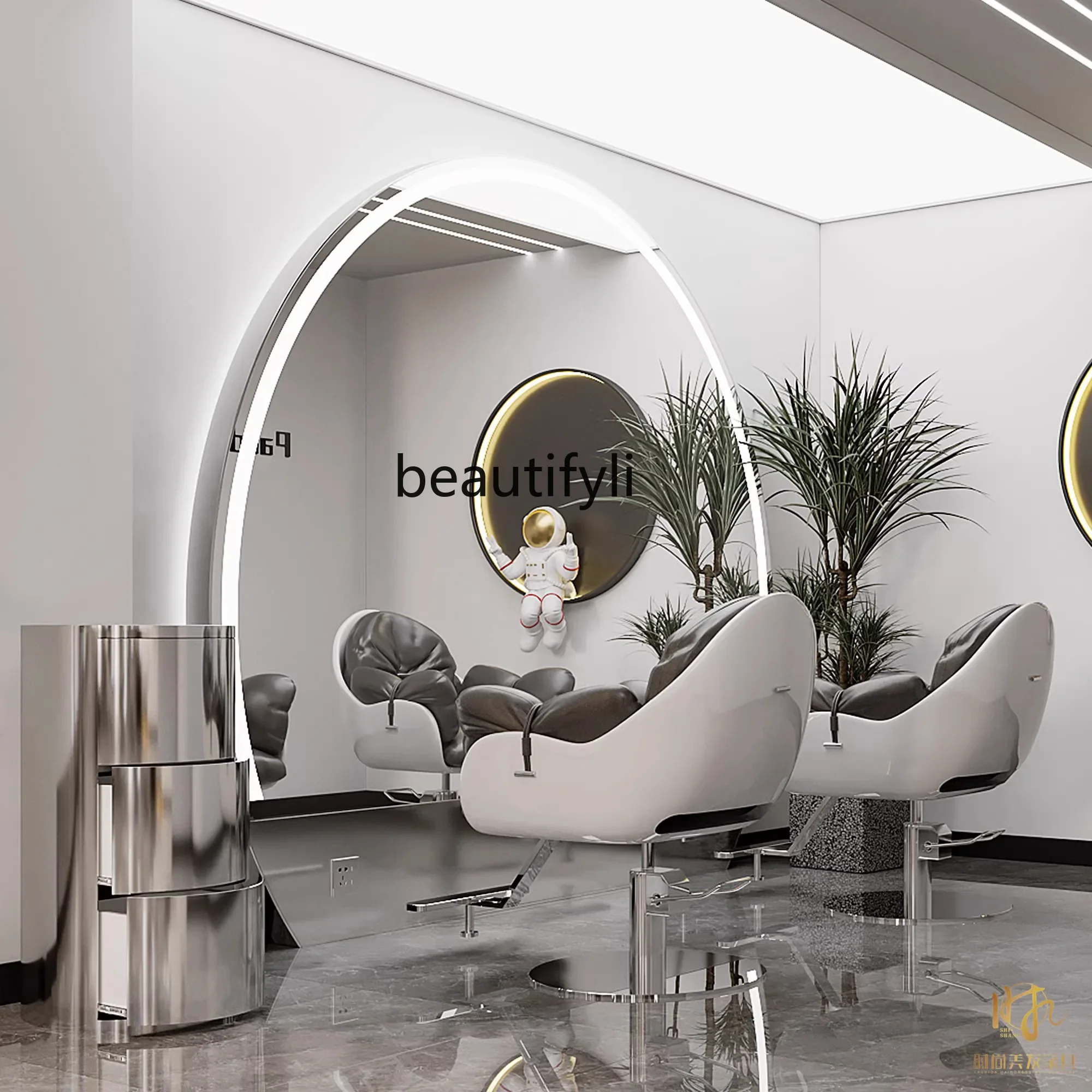 Large round Mirror Trendy Salon Barber Mirror Hair Salon VIP Private Room for Hair Salon Dressing Table LED Wall Mountable