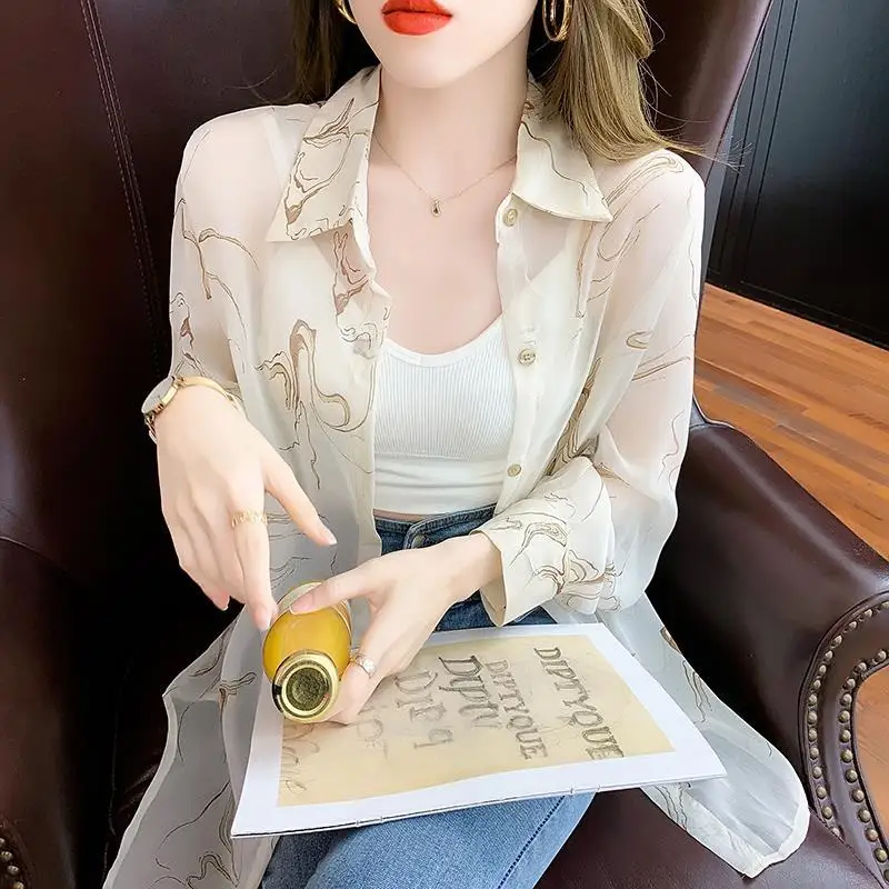 

Sunscreen Clothes for Women in Summer New Loose Thin Coat Printed Fashionable Chiffon Shirt