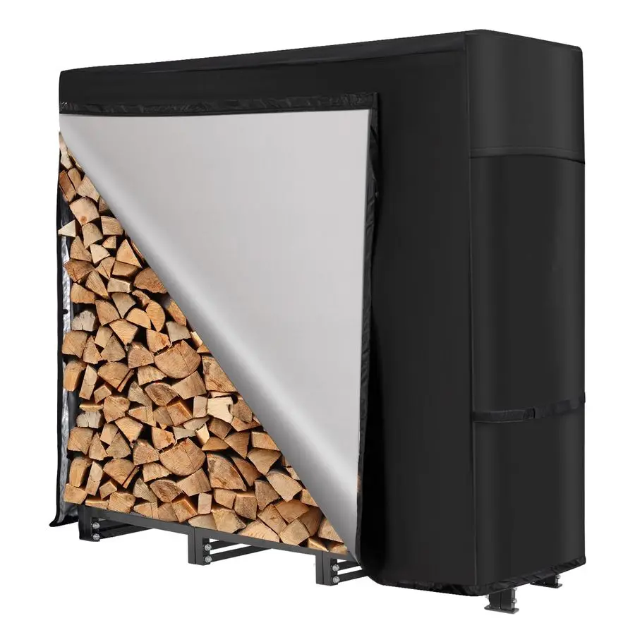 

4FT Outdoor Firewood Rack with Cover, Heavy Duty Square Strong Stand Rack with Waterproof Cover for Fireplace Fire Pits Wood Pil