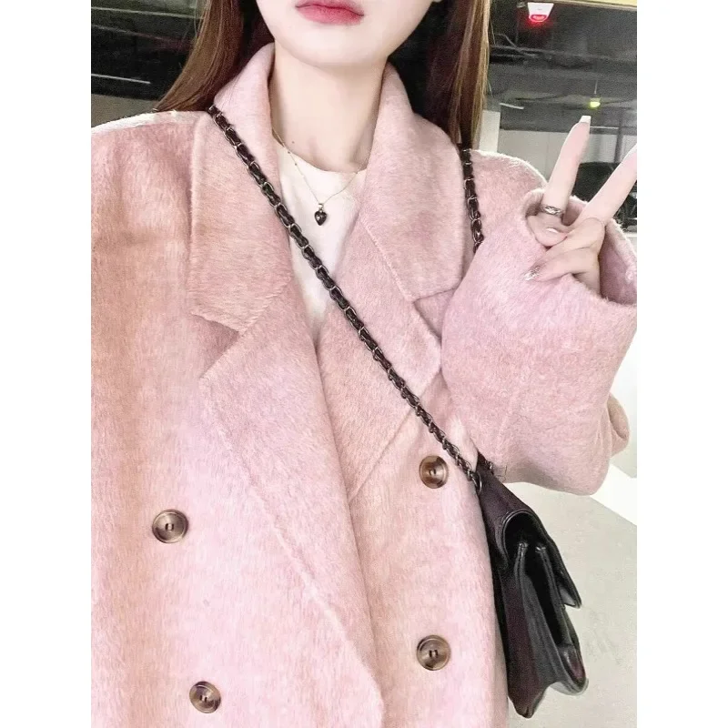 Mode pure handgemaakte kasjmier jas losse middellange plus size wollen jas 50% wol dubbelzijdige wollen jas voor dames 2024