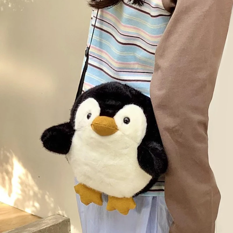 Bandolera de felpa de pingüino creativo de dibujos animados, bolso cruzado versátil bonito para mujeres y niñas, bolso de muñeca informal Kawaii a la moda, regalos