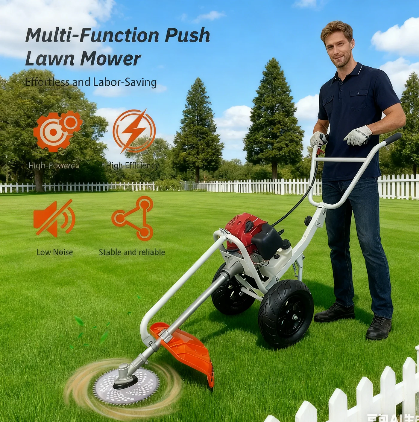 Hand-pushed Lawn Mower 2-Stroke 4-Stroke Grass Cutter Lawn Trimmer Wheeled Lawn Mower Push-type Portable Land-Clearing Weeder
