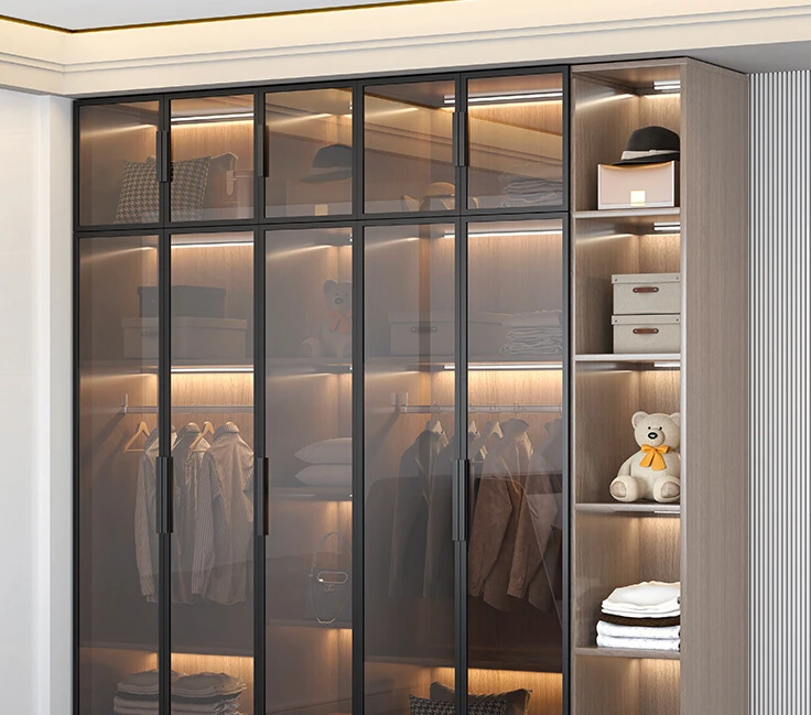 Corner glass wardrobe, modern minimalist, light and luxurious, walk-in closet, large wardrobe