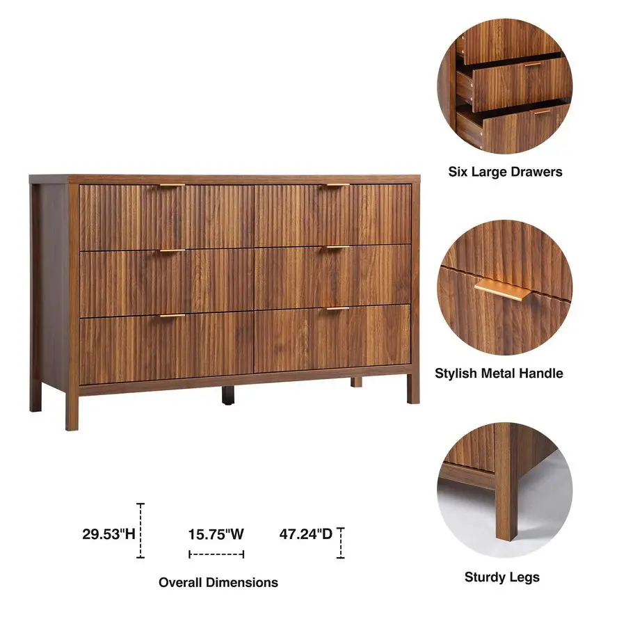 Dubbele ladekast met 6 laden voor slaapkamer, 47 brede moderne kast dressoirs ladekast, houten opbergkast organisator voor verpleegster