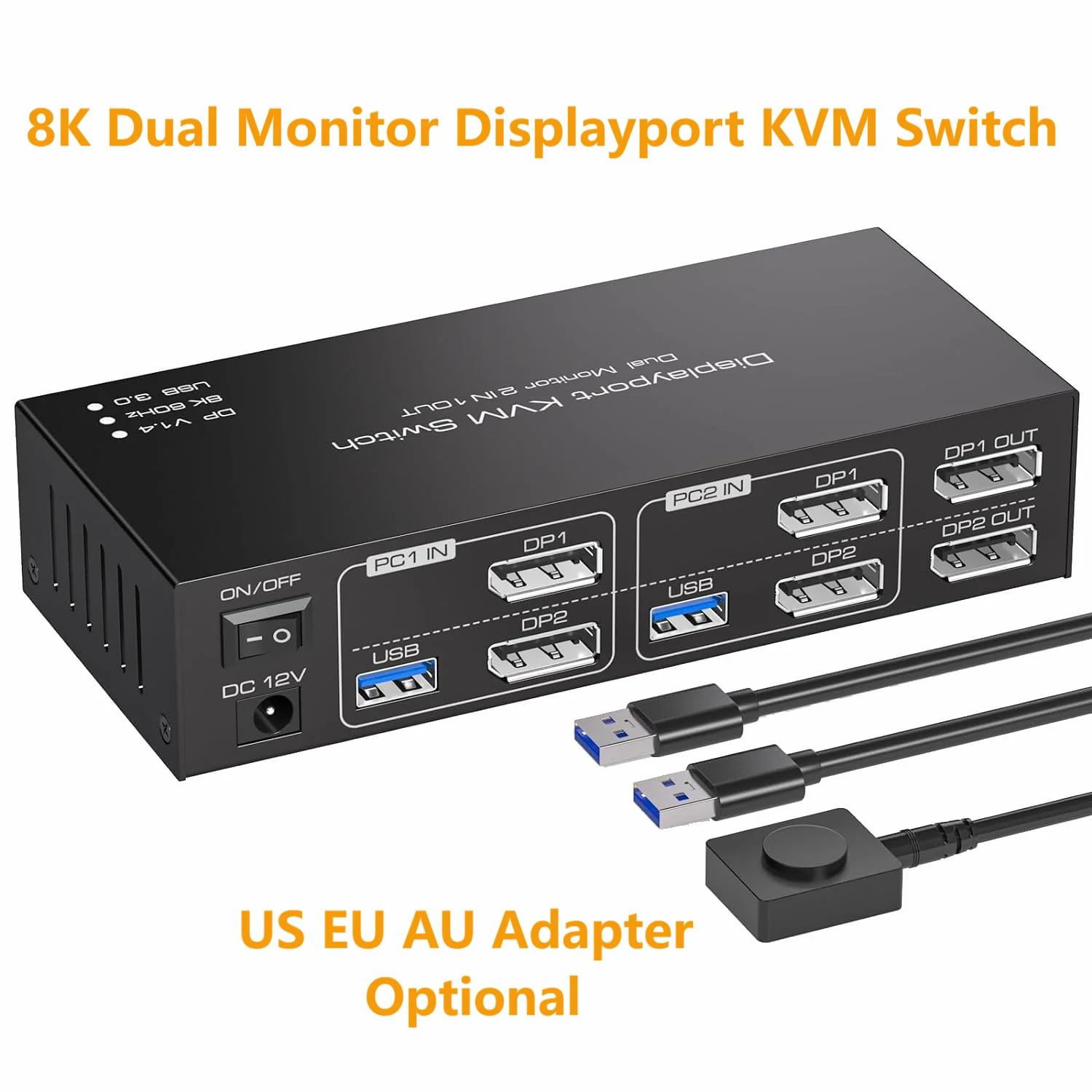 

8K Dual Monitor Displayport KVM Switch 2 Monitors 2 Computers 4K@144Hz DP KVM Switcher USB3.0 Selector 2 PC Share Keyboard Mouse