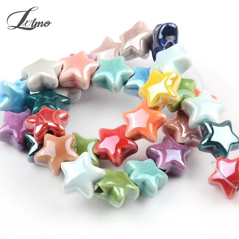 10PCS Color Pentagram Shape Shiny Glossy Glazed Ceramic Porcelain Loose Beads For Jewelry Making DIY Crafts Accessories