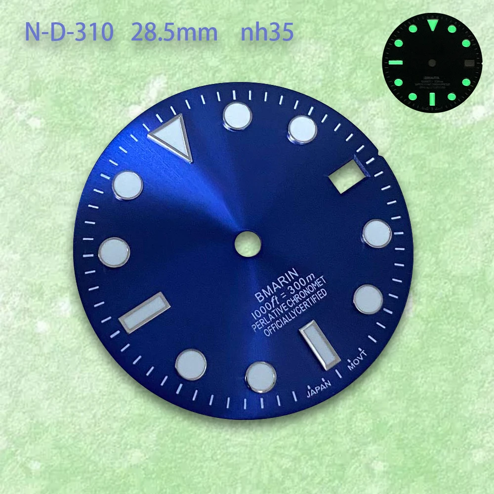 28.5mm S Logo Dial Black/Blue Suitable For NH35/NH36/4R/7S Japanese Automatic Movement Green Luminou