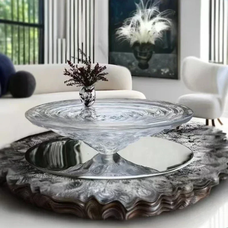 Light Luxury Transparent Resin round Crystal Art Sculpture Home Side Table Tea Room Water Ripple Tea Table Decoration