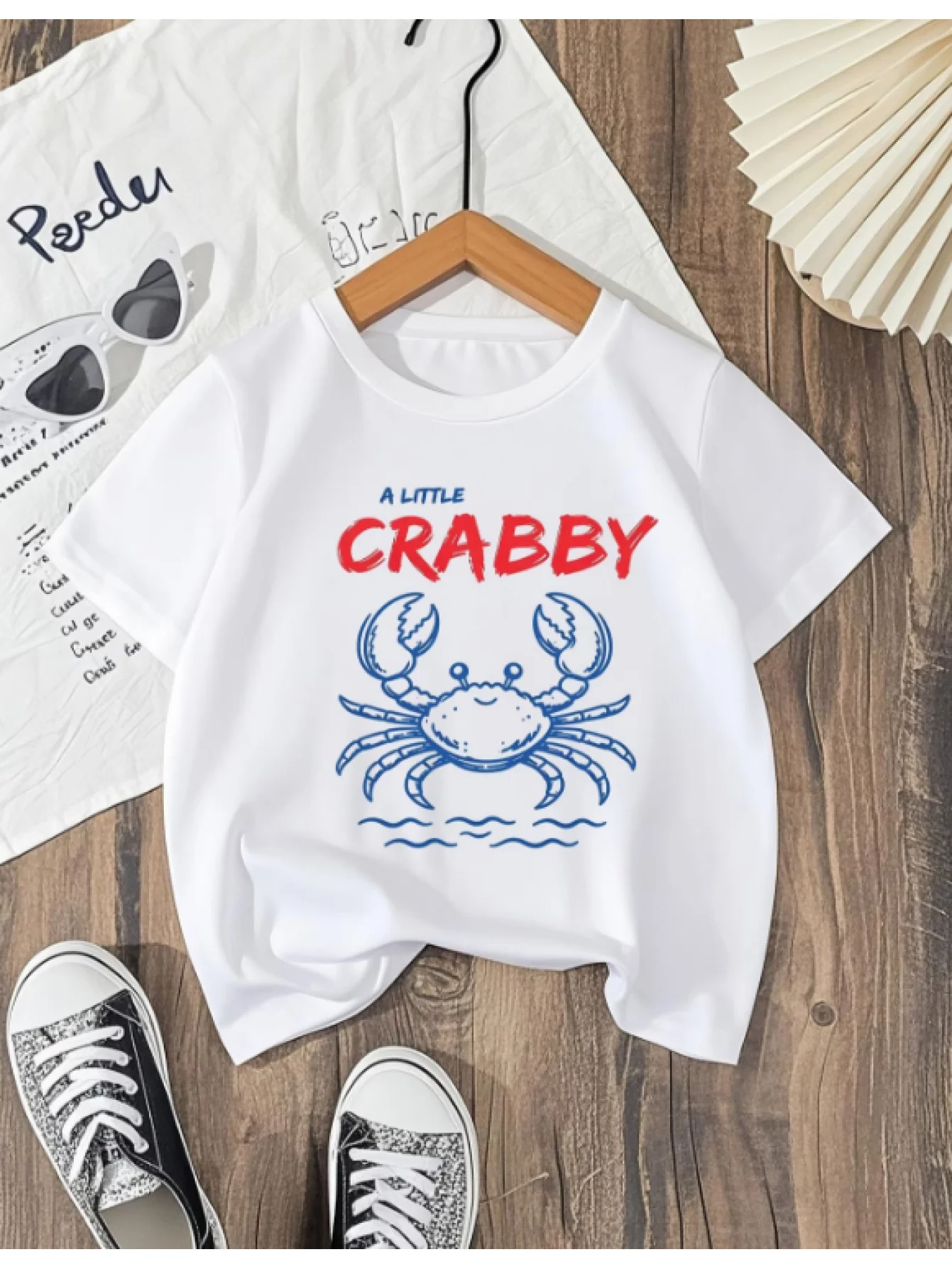 A Little Crabby Cute Crab Sea Animal Letter Graphic Print T Shirt Family Matching Boys Girls Kids Short Sleeve Daily Tees