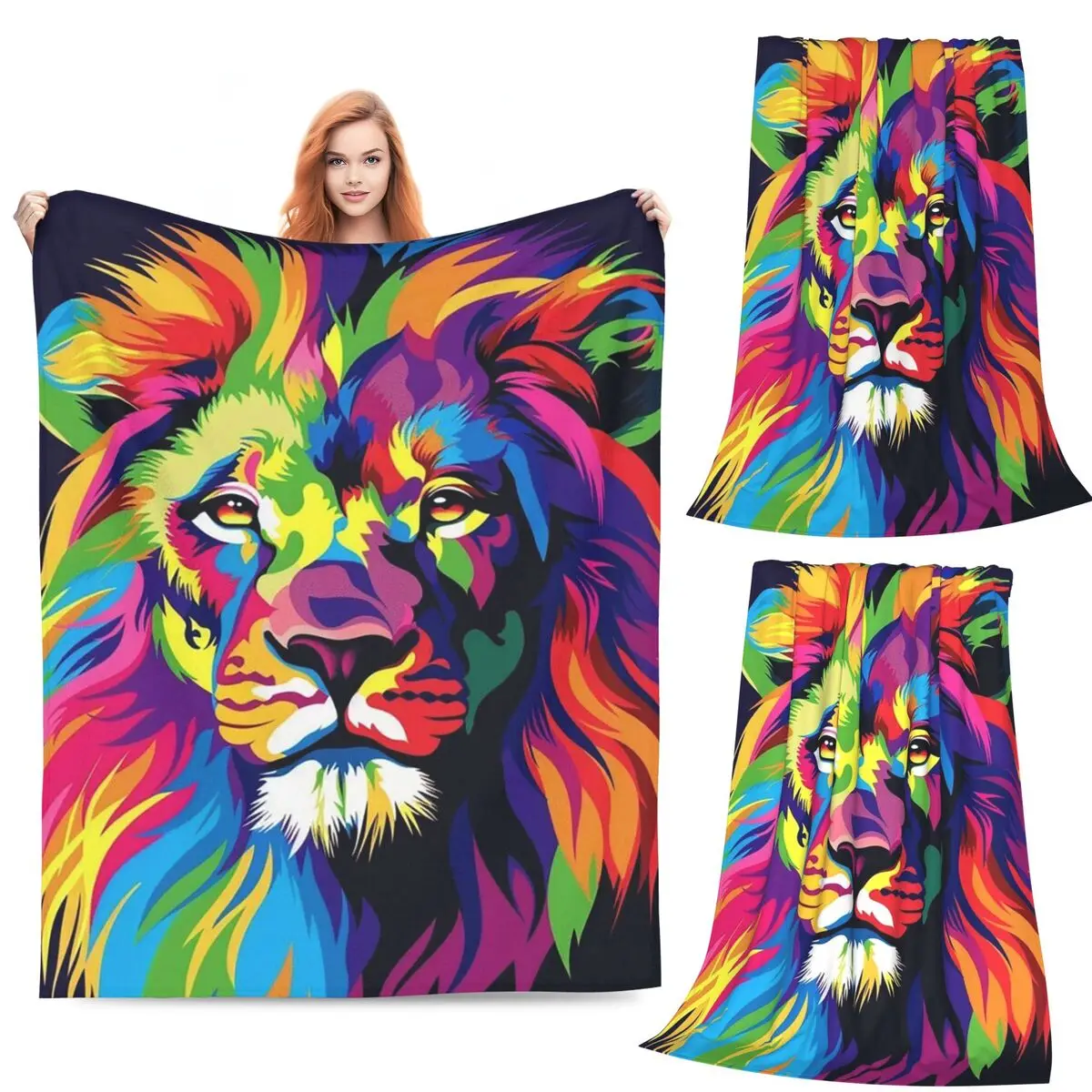

Красочные одеяла с изображением льва, флисовое одеяло для дивана, дышащее одеяло для дома, спальни, уличные пледы, покрывало, одеяло