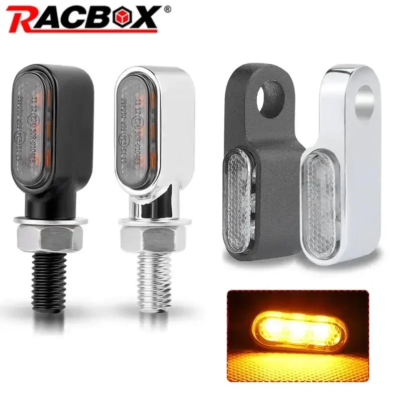 2pcs 3/6 leds Motorcycle Indicators Mini LED Turn Signal Light flasher Amber signal lamp Blinker Black/Chrome intermitentes moto