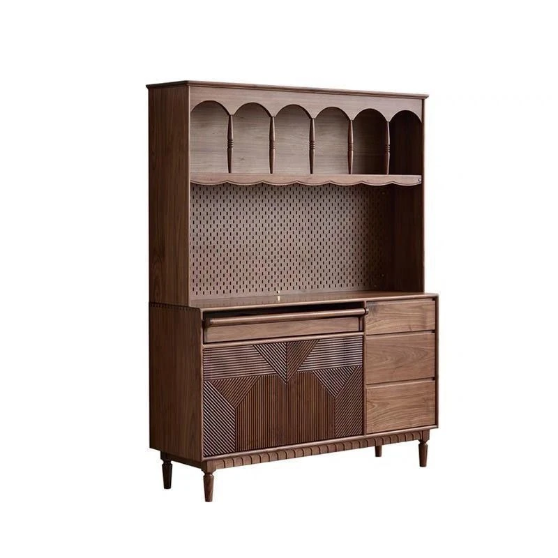 

Nordic solid wood dining side living room locker integrated against the wall black walnut home storage kitchen high cabinet