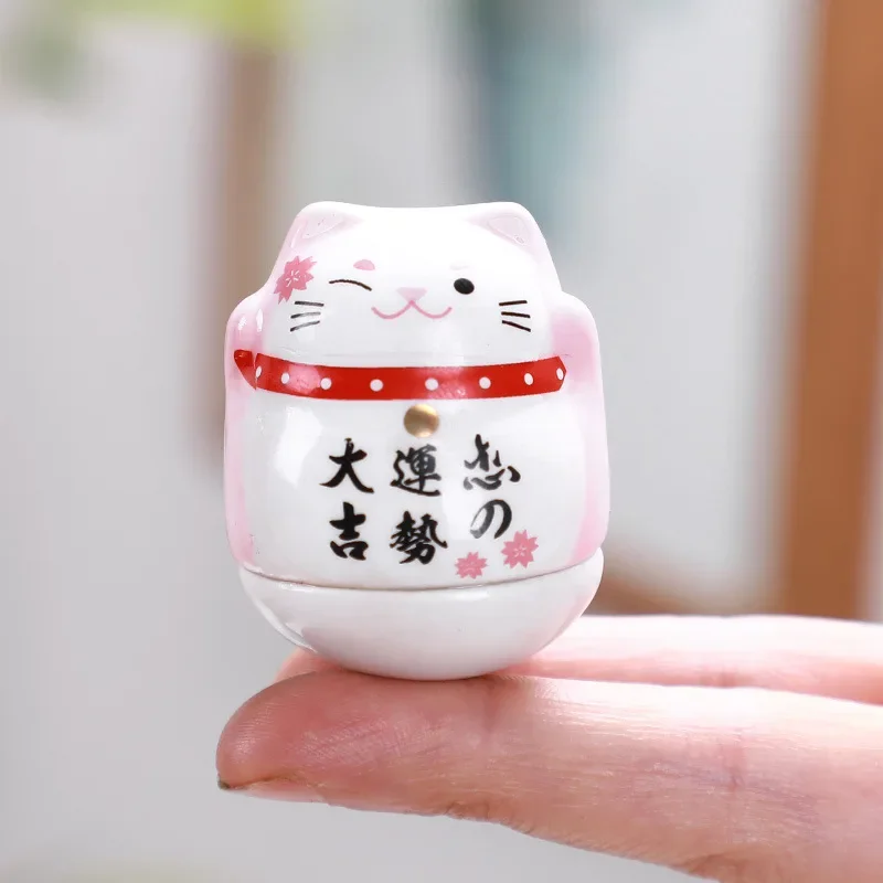 Ceramic Maneki Neko Home Decor Cartoon Japanese Lucky Cat Tumbler Feng Shui Ceramic Fortune Cat Statue Room Decor Accessories
