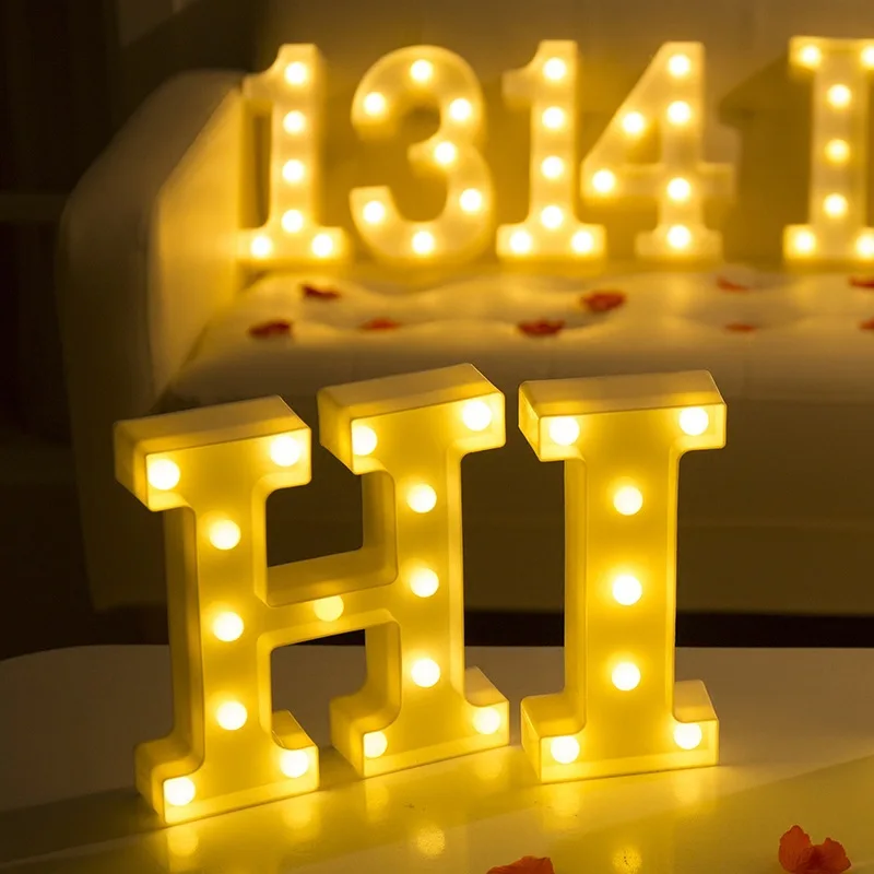 Luces LED luminosas para decoración de dormitorio, lámpara nocturna con Letras del alfabeto, decoración de boda