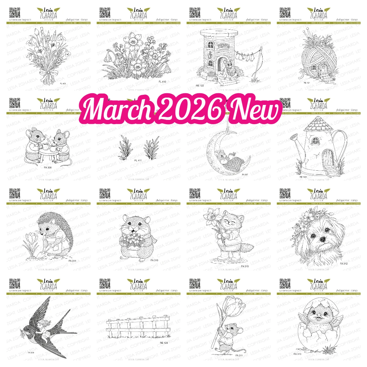 

Lesia Zgharda Wooden Fence Little Duckling Egg Fairy Tale Spool House with Mouse Stamps DIY Scrapbook Card Album March 2026 New