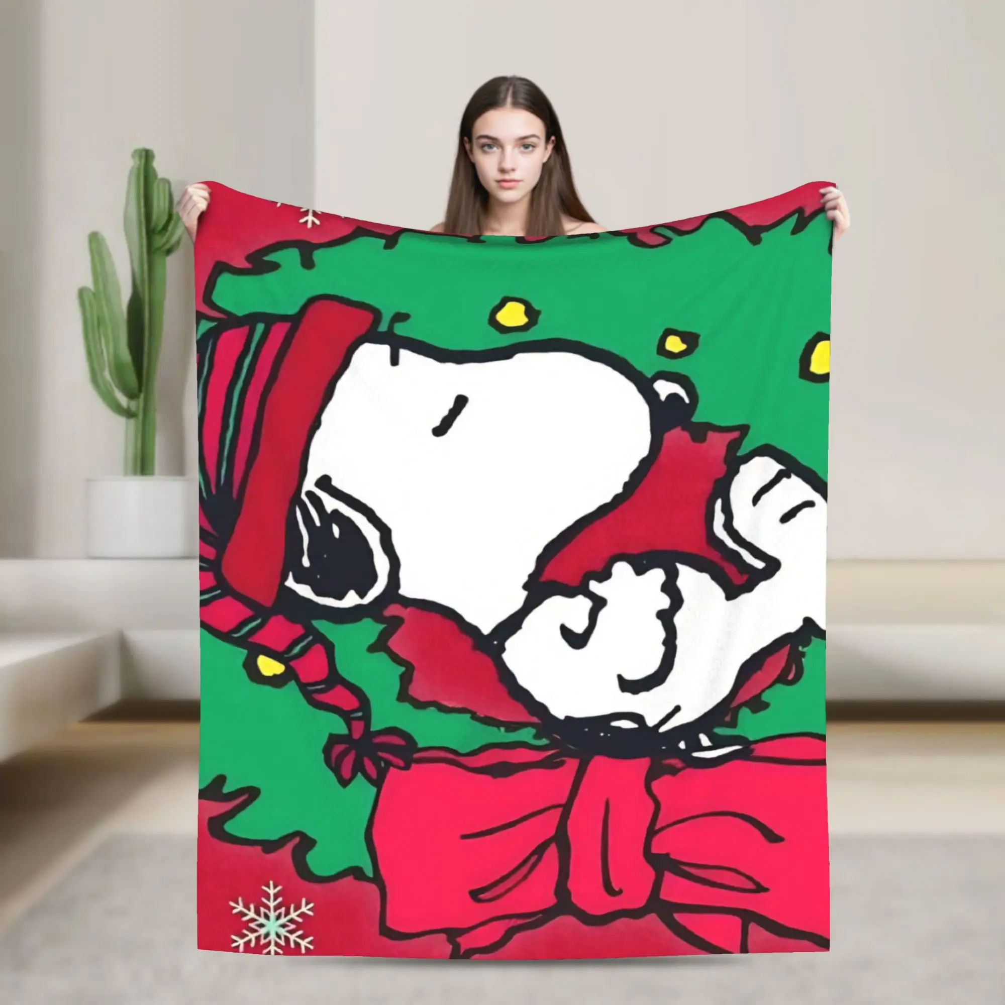 S-Snoopys Xmas Christmas Tree Blanket  Plush Novelty Soft Throw Blanket for Home Restaurant All Season