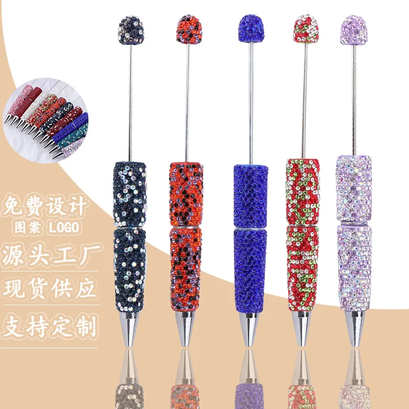 50pcs Diamond Studded Ballpoint Pens Press Type Student Office Writing Pen  Advertising Bead Pen Stationery Office Accessories