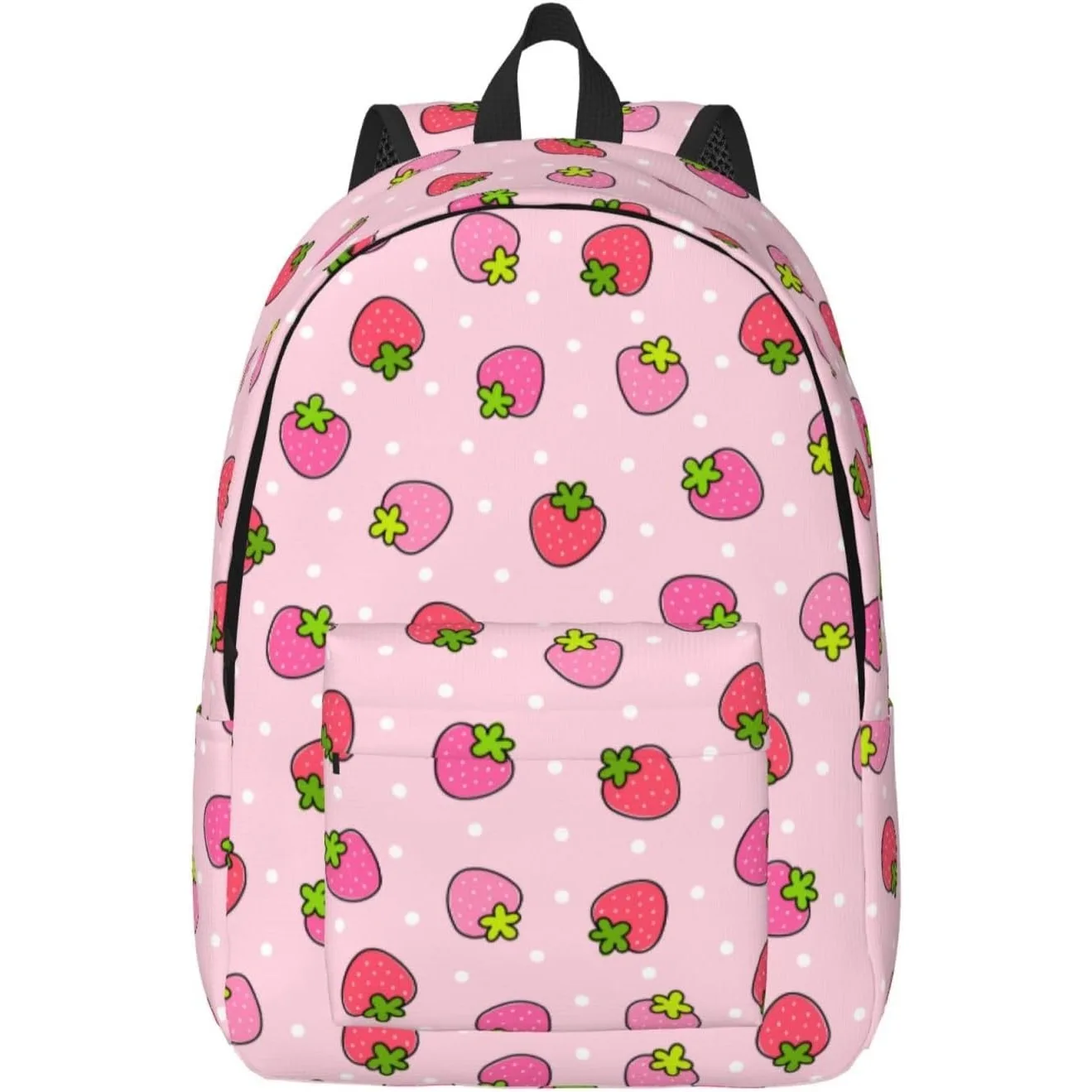Cute Girly Pink Strawberry Backpack for Girls Boys Women Lightweight Canvas Bookbag Casual Daypack for Travel Outdoor Camping
