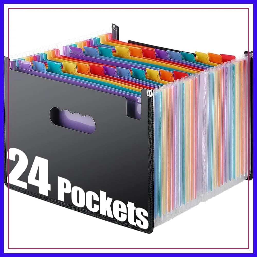

24 Pocket A-Z Accordion File Folder Organizer, Expanding Storage Box for Papers, Invoices, Receipts, Bills
