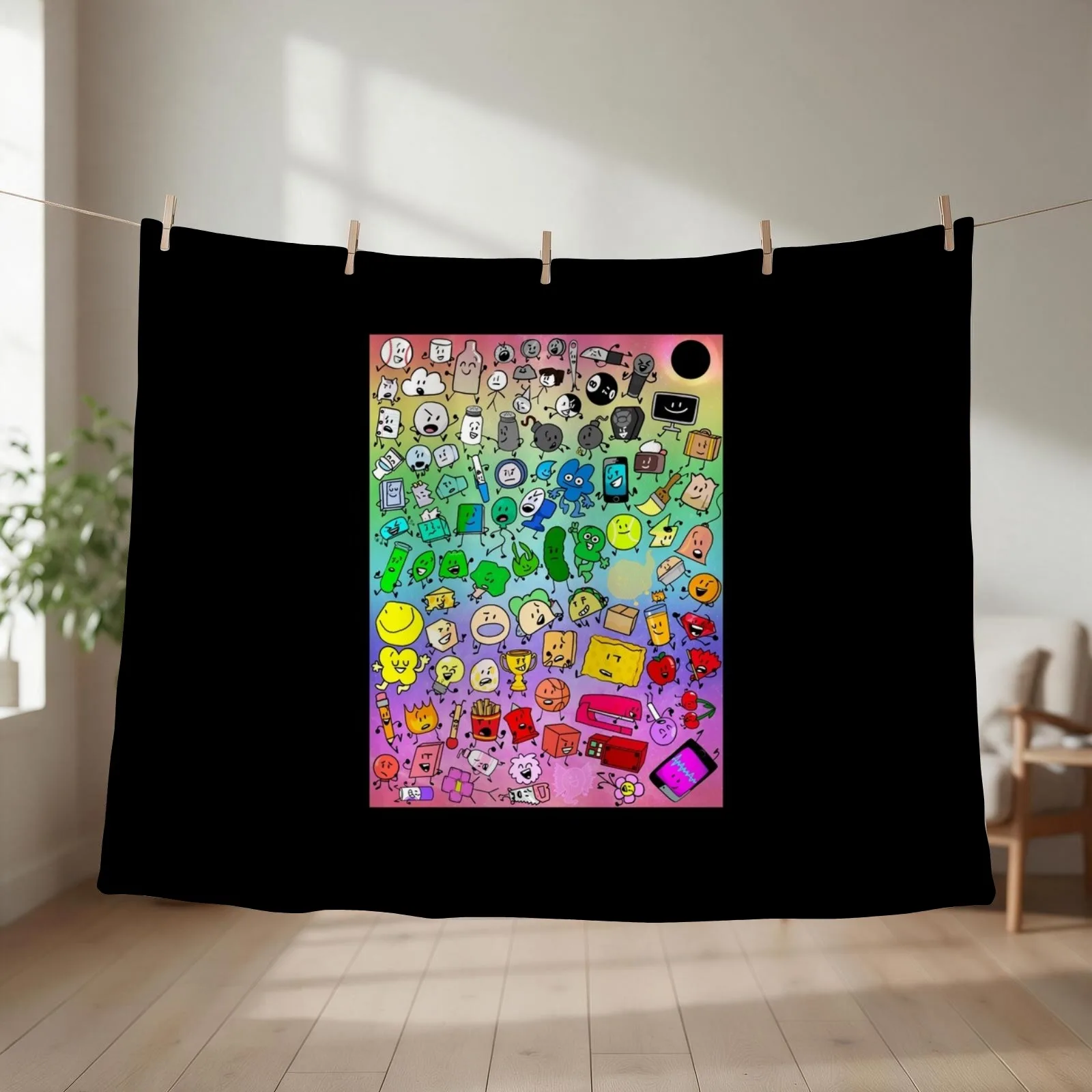 BFDI Inanimate Insanity All Characters (Rainbow) Throw Blanket