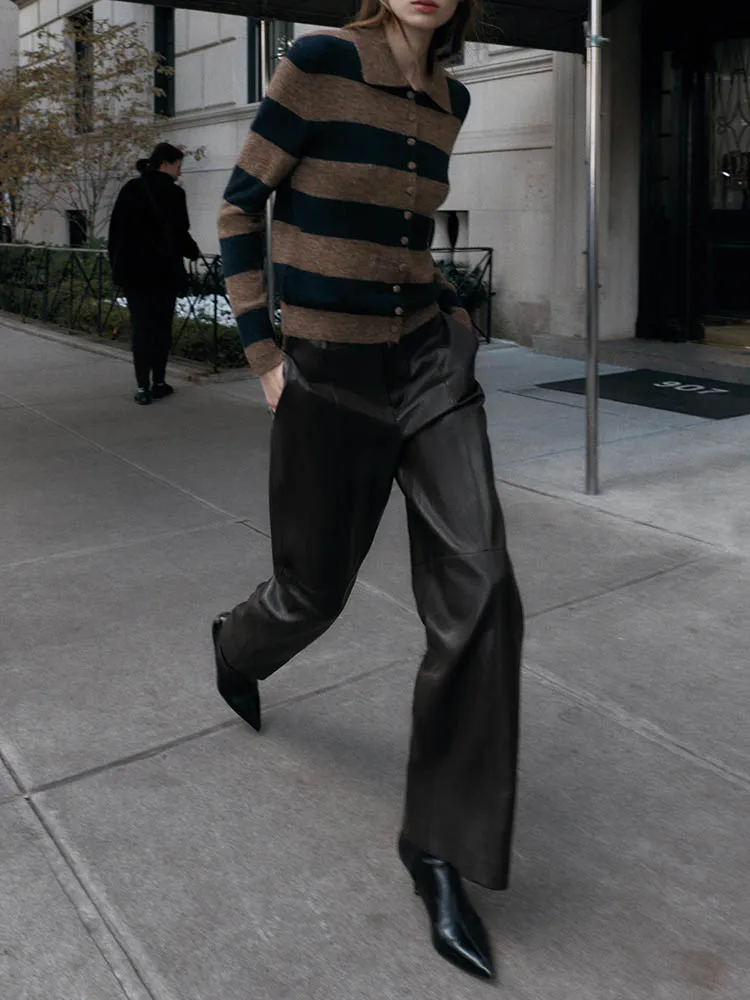 

Высококачественное женское зимнее новое вязаное платье в полоску с воротником ZA2025, длинное женское пальто обычной длины на пуговицах